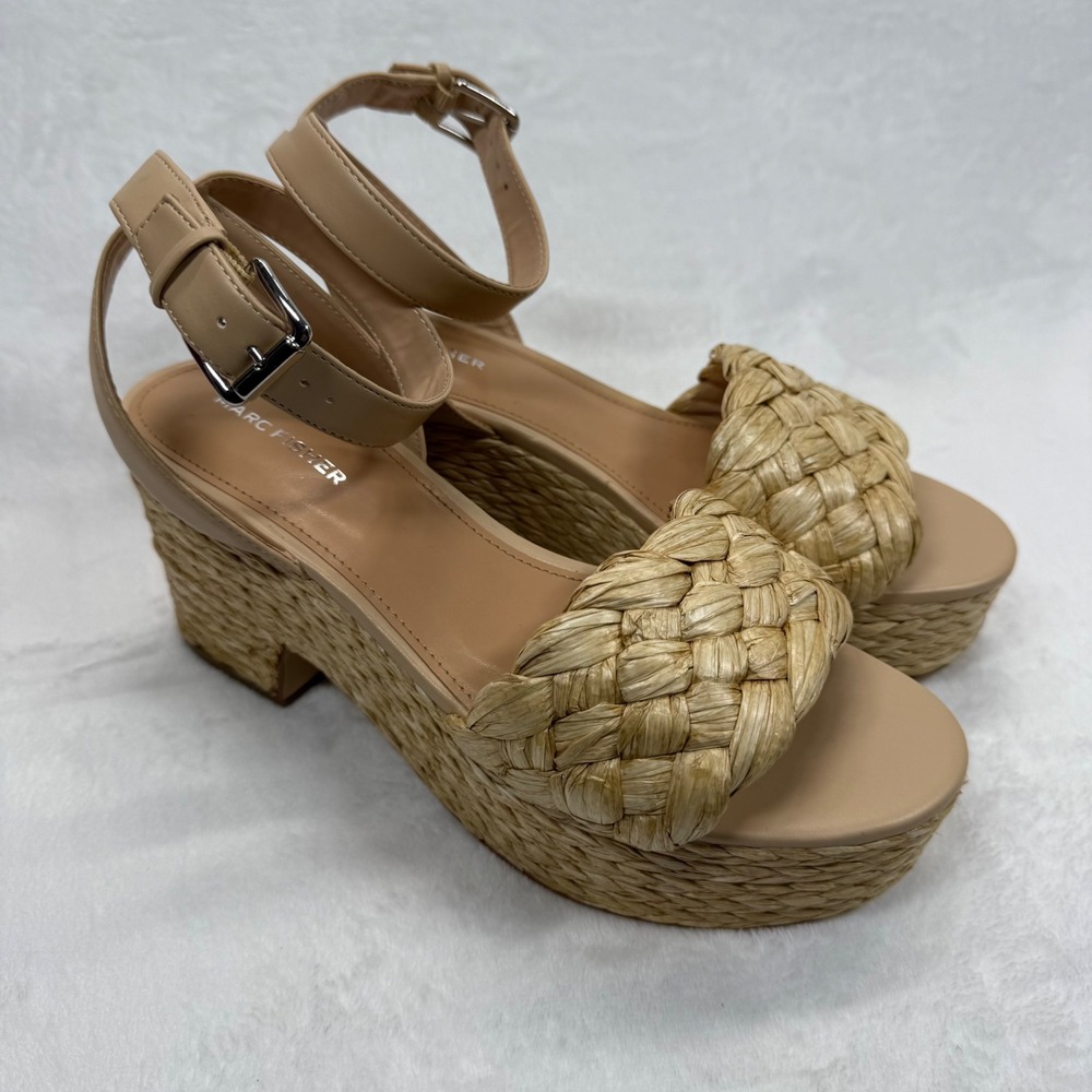 Marc Fisher Steel Espadrille Platform Sandals Woven Ankle Strap Beige Size‎ 10M